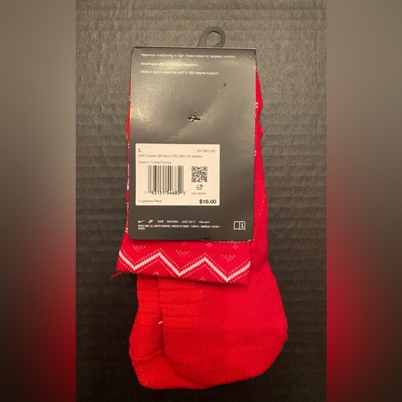 Nike Elite Dri-Fit Christmas Crew Socks Red Adult Unisex (W 10-13) (M 8-12) - Picture 5 of 5